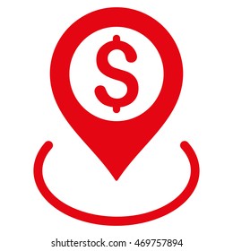 Dollar Location icon. Vector style is flat iconic symbol with rounded angles, red color, white background.