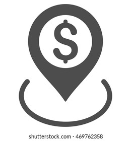Dollar Location icon. Vector style is flat iconic symbol with rounded angles, gray color, white background.
