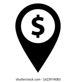 Dollar and location pin on white