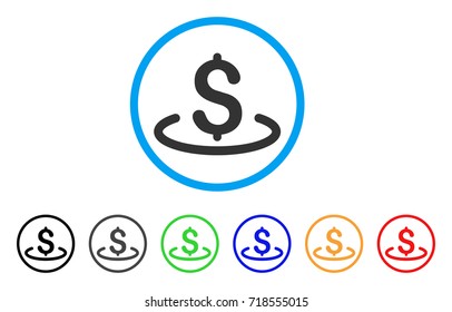 Dollar Location rounded icon. Style is a flat dollar location gray symbol inside light blue circle with black, gray, green, blue, red, orange color versions.