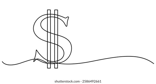 Dollar logo continuous line. Continuous one line drawing dollar logo. Money, logo  concept. Single line drawing, Dollar symbol isolated on white background outline vector illustration, dollar sign pro