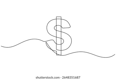 Dollar logo continuous line. Continuous one line drawing dollar logo. Money, logo concept. Dollar sign continuous one line art drawing of Money dollar linear symbol sketch vector illustration