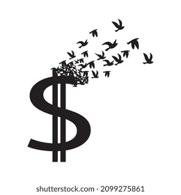 Der Dollar verliert sein Wertsymbol, das Konzept der Abwertung, die Vektorgrafik