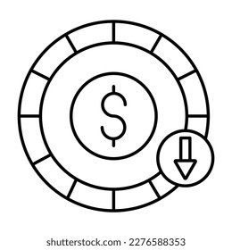 Dólar pérdida Esquema negrita Icono vector que se puede modificar o editar fácilmente 
