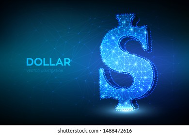 Dollar. Low poly abstract mash line and point United States Dollar sign. USD currency icon. American currency. Cash and money, wealth, payment symbol. 3D polygonal vector illustration.