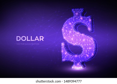 Dollar. Low poly abstract mesh line and point United States Dollar sign. USD currency icon. American currency. Cash and money, wealth, payment symbol. 3D polygonal vector illustration.