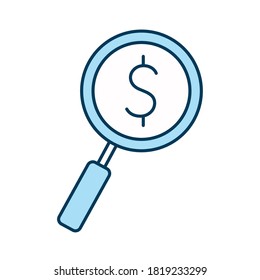 dollar in lupe line and fill style icon design, search tool and magnifying glass theme Vector illustration