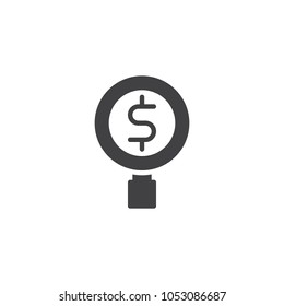 Dollar and magnifying glass vector icon. filled flat sign for mobile concept and web design. Looking for money simple solid icon. Symbol, logo illustration. Pixel perfect vector graphics