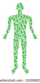 Dollar man figure. Vector dollar icons are formed into person composition.