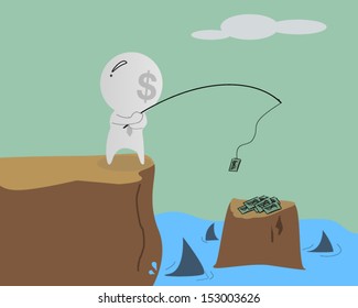 Dollar man fishing a money