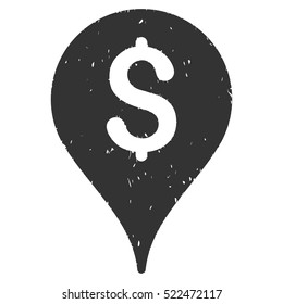 Dollar Map Marker grainy textured icon for overlay watermark stamps. Flat symbol with unclean texture. Dotted vector gray ink rubber seal stamp with grunge design on a white background.
