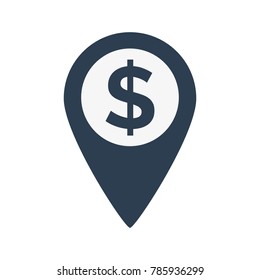 Dollar Map Marker icon on white background. Vector illustration