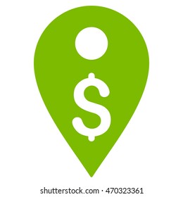 Dollar Map Marker icon. Vector style is flat iconic symbol with rounded angles, eco green color, white background.
