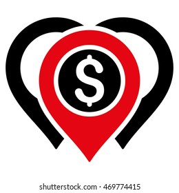 Dollar Map Markers icon. Vector style is bicolor flat iconic symbol with rounded angles, intensive red and black colors, white background.