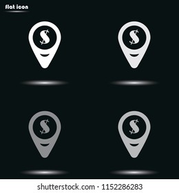 Dollar map pin flat grayscale vector icon.