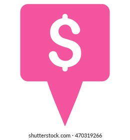 Dollar Map Pointer icon. Vector style is flat iconic symbol with rounded angles, pink color, white background.
