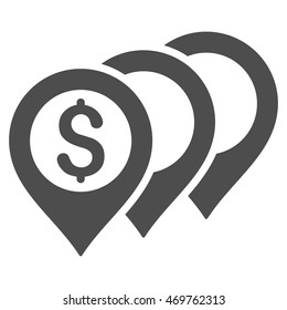 Dollar Map Pointers icon. Vector style is flat iconic symbol with rounded angles, gray color, white background.