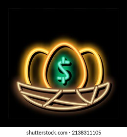 Dólar Mark Eggs vector del signo de la luz del neón. Icono brillante símbolo de la marca de los huevos de la marca del dólar. ilustración de símbolo transparente