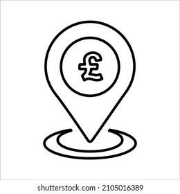 Dollar marker, euro, location outline icon. Line art vector.