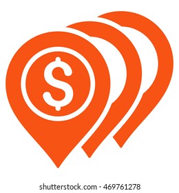 Dollar Markers icon. Vector style is flat iconic symbol with rounded angles, orange color, white background.