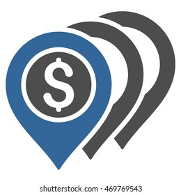 Dollar Markers icon. Vector style is bicolor flat iconic symbol with rounded angles, cobalt and gray colors, white background.