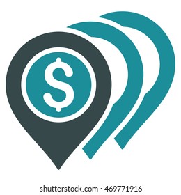 Dollar Markers icon. Vector style is bicolor flat iconic symbol with rounded angles, soft blue colors, white background.