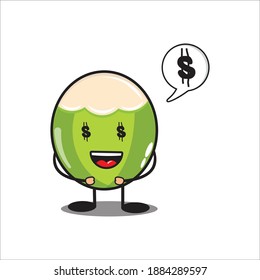 Dollar Mascot Of Coconut Vector Design On White Background 