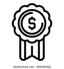 Dollar medal icon. Outline dollar medal vector icon for web design isolated on white background