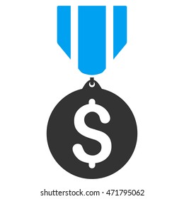 Dollar Medal icon. Vector style is bicolor flat iconic symbol with rounded angles, blue and gray colors, white background.