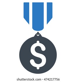Dollar Medal icon. Vector style is bicolor flat iconic symbol with rounded angles, smooth blue colors, white background.