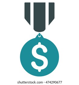 Dollar Medal icon. Vector style is bicolor flat iconic symbol with rounded angles, soft blue colors, white background.