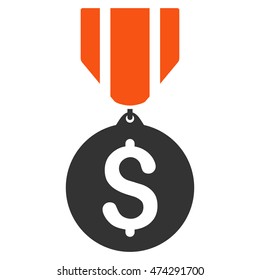 Dollar Medal icon. Vector style is bicolor flat iconic symbol with rounded angles, orange and gray colors, white background.