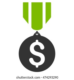 Dollar Medal icon. Vector style is bicolor flat iconic symbol with rounded angles, eco green and gray colors, white background.