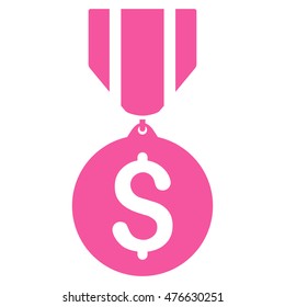 Dollar Medal icon. Vector style is flat iconic symbol with rounded angles, pink color, white background.