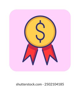 Dollar medal line icon. Money, dollar earning, award. Currency concept. Vector illustration can be used for topics like e-commerce, finance, money