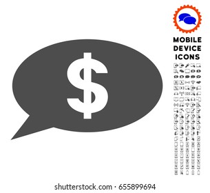 Dollar Message Balloon icon with smartphone glyph clipart. Vector illustration style is a flat iconic symbol, gray colors. Designed for web and software interfaces.