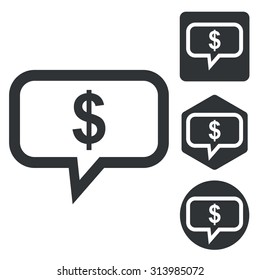 Dollar message icon set, monochrome, isolated on white