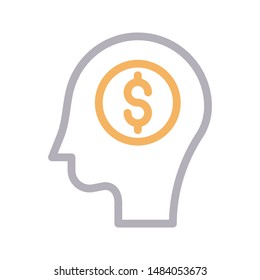 dollar mind colour line vector icon