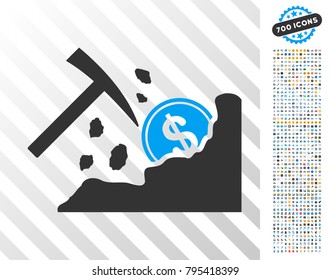 Dollar Mining Hammer pictograph with 7 hundred bonus bitcoin mining and blockchain clip art. Vector illustration style is flat iconic symbols designed for crypto-currency websites.