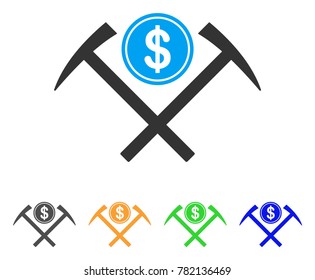 Dollar Mining Hammers icon. Vector illustration style is a flat iconic dollar mining hammers symbol with grey, green, blue, yellow color variants. Designed for web and software interfaces.