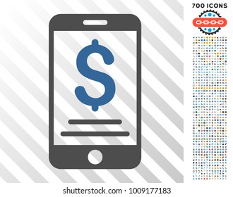 Dollar Mobile Payment pictograph with 700 bonus bitcoin mining and blockchain icons. Vector illustration style is flat iconic symbols designed for bitcoin apps.
