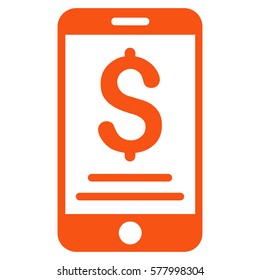 Dollar Mobile Payment vector icon. Illustration style is a flat iconic orange symbol on white background.