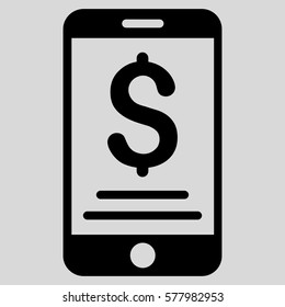 Dollar Mobile Payment vector pictogram. Illustration style is a flat iconic black symbol on light gray background.