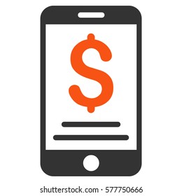 Dollar Mobile Payment vector pictograph. Illustration style is a flat iconic bicolor orange and gray symbol on white background.