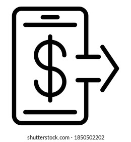 Dollar mobile transfer icon. Outline dollar mobile transfer vector icon for web design isolated on white background