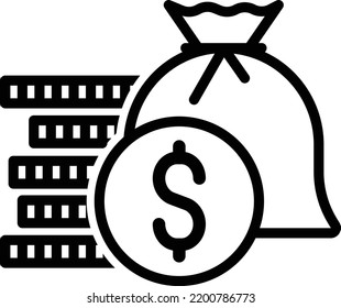 dollar, money bag with coin icon, currency symbol