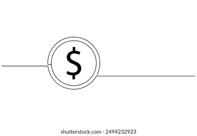 Bolsa de dinero de dólar dibujo de línea continua. Mano sosteniendo la moneda de una línea continua dibujo arte. símbolo lineal de dólar. Concepto de ahorro. Vector aislado en blanco. Bolsa de dinero con pila de monedas