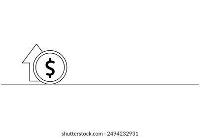 Bolsa de dinero de dólar dibujo de línea continua. Mano sosteniendo la moneda de una línea continua dibujo arte. símbolo lineal de dólar. Concepto de ahorro. Vector aislado en blanco. Bolsa de dinero con pila de monedas