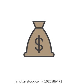 Dollar money bag filled outline icon, line vector sign, linear colorful pictogram isolated on white. Moneybag symbol, logo illustration. Pixel perfect vector graphics