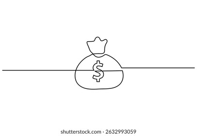 Dollar money bag single line drawing. Hand holding coin continuous one line drawing, Vector illustration isolated on white background, Continuous Line Drawing of Saving Money Icon. 